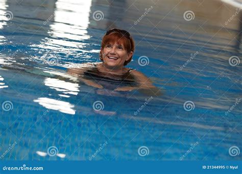 Happy Mature Woman In Swimming Pool Stock Image Image Of Boomer Boomers 21344995