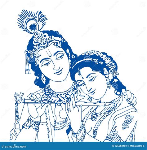 Sketch of Lord Krishna and Goddess Radha Outline Editable Illustration ...