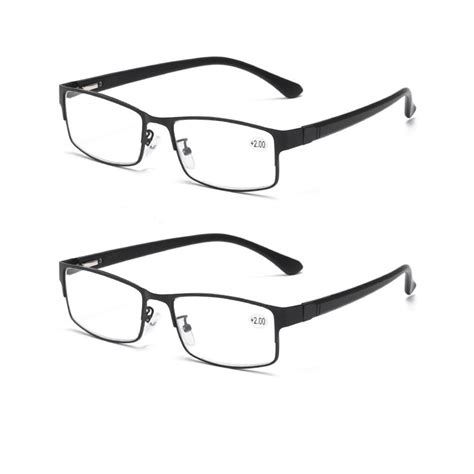 2 Pack Men Business Rectangular Reading Glasses Metal Readers Presbyopic Glasses