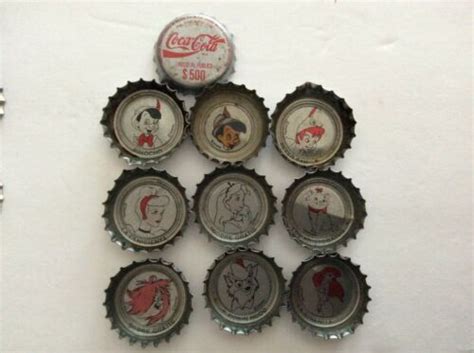 9 Different Coca Cola Disney Soda Bottle Caps Used Plastic Lined