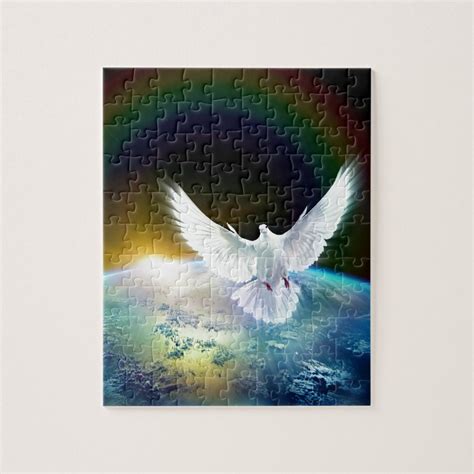 Dove Of Peace Holy Spirit Over Earth With Rainbow Jigsaw Puzzle Zazzle