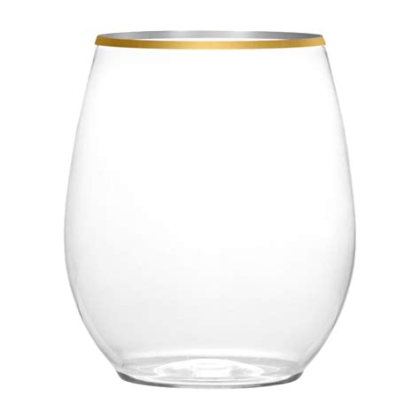 Ecoquality 12 Oz Clear Plastic Stemless Wine Glasses With Gold Rim