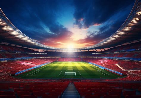 Premium AI Image | Photo of a soccer stadium at night with stadium light