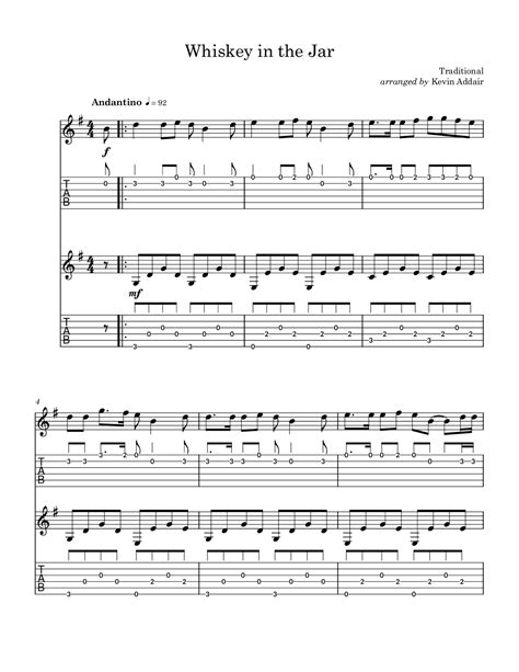 Whiskey In The Jar Arr Kevin Addair Sheet Music Traditional