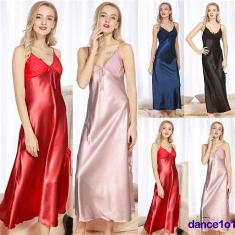 S Women Nightdress Silk Satin Lace Lingerie Pajama Kimono Sleepwear Long Robe Shopee Singapore