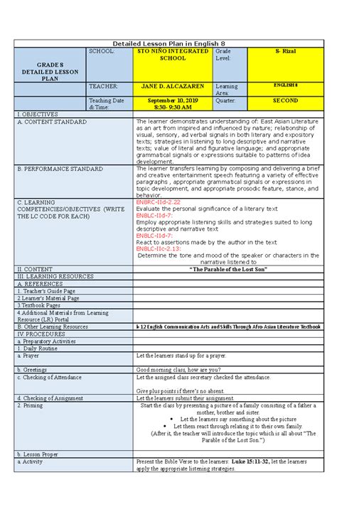 Grade 8 Lesson Plans