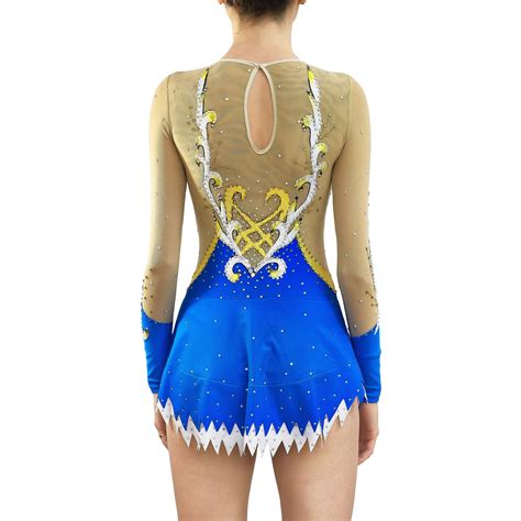 Rhythmic Gymnastics Leotard № 236 in Royal blue, white, gold, mesh