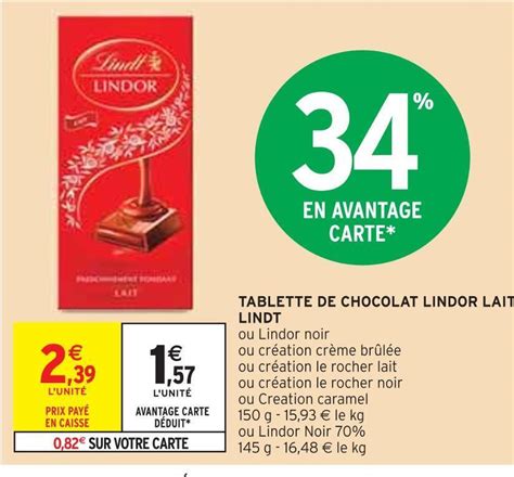 Promo Lindt Tablette De Chocolat Lindor Lait Chez Intermarch