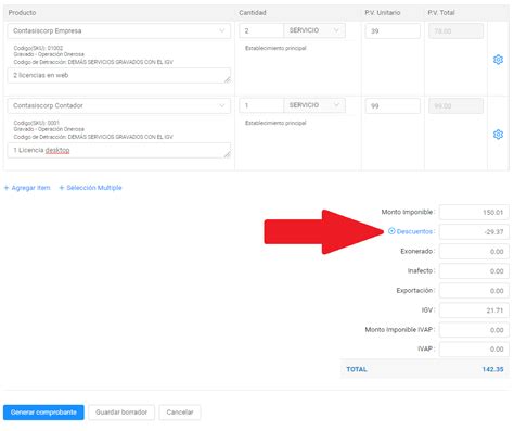 Factura De Venta Con Descuento Soporte Contasiscorp