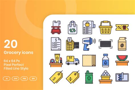 Grocery Icons Filled Line Graphic By Kmgdesignid Creative Fabrica