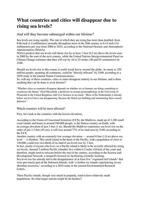 SOLUTION: What countries and cities will disappear due to rising sea