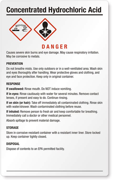 Concentrated Hydrochloric Acid Ghs Chemical Label Large Sku Ghs 008 A