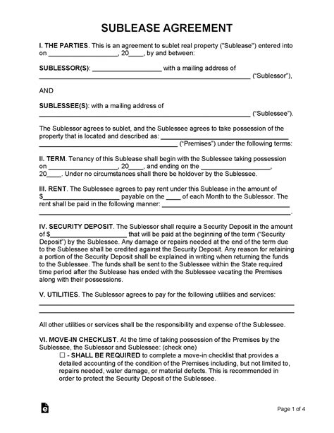 Free Sublease Agreement Templates Pdf Word