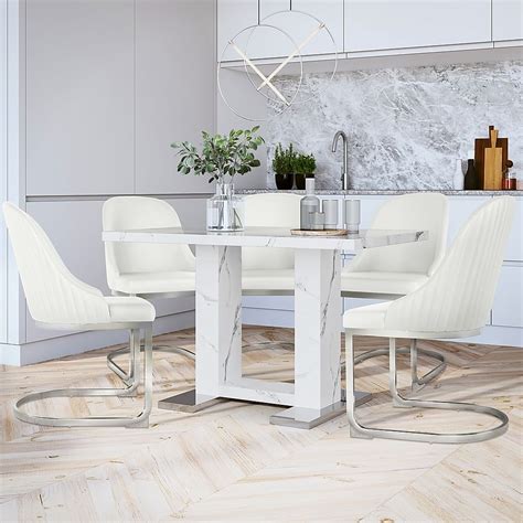 Joule Dining Table 6 Riva Chairs White Marble Effect White Premium