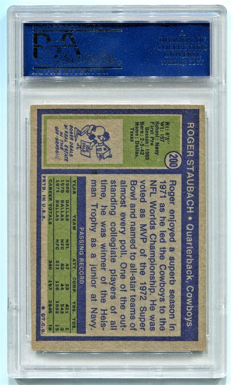 1972 Topps Roger Staubach 200 PSA 6 EX MT Certified EBay