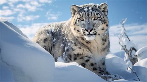 Premium AI Image | A hyper detailed shot of a snow leopard in its snowy ...