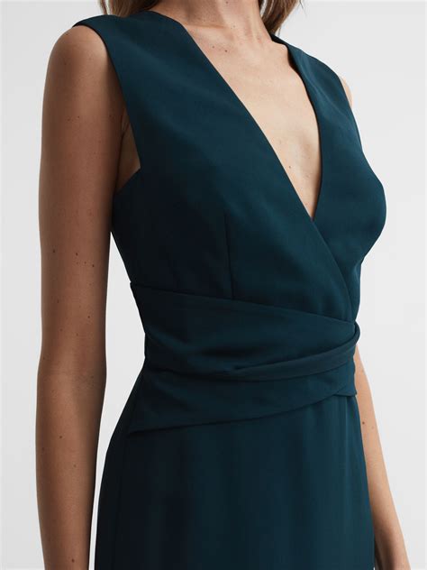 Reiss Jayla Fitted Wrap Design Midi Dress Reiss Australia