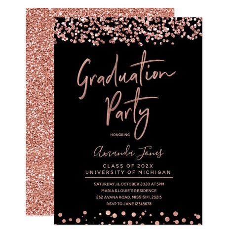 Faux Rose Gold Graduation Party Invitation Zazzle Gold Graduation Party Graduation Party