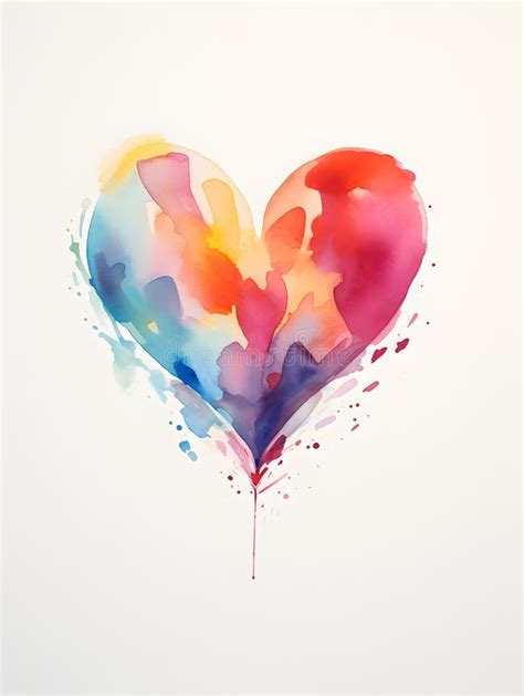 Drawing Of A Heart In Multiple Watercolors On A White Background