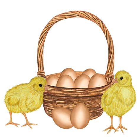 Premium Photo Yellow Chickens Brown Eggs Shell In The Basket Farm