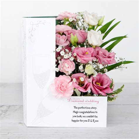 Diamond Wedding Anniversary Flowercard With Spray Carnations