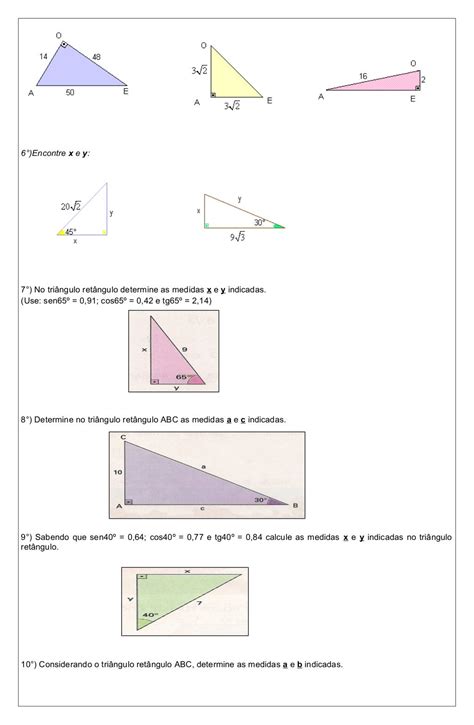 Exercícios Trigonometria No Triângulo Retângulo 9 Ano Pdf Com Gabarito