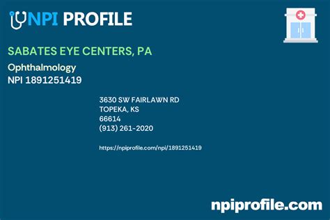 Sabates Eye Centers Pa Npi 1891251419 Ophthalmology In Topeka Ks