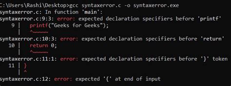 C Program To Show Types Of Errors Geeksforgeeks