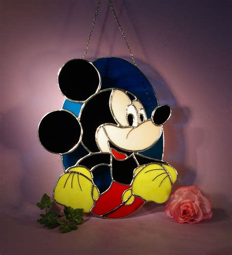 Stained Glass Mickey Mouse Suncatcher 805 Etsy Mickey Mouse Suncatchers Disney Stained Glass