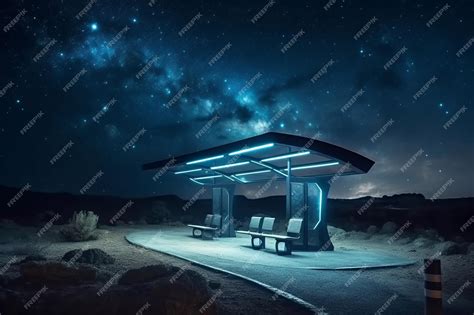 Premium Photo Futuristic Bus Stop In Night Generate Ai