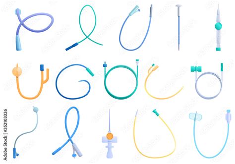 Catheter Icons Set Cartoon Set Of Catheter Vector Icons For Web Design