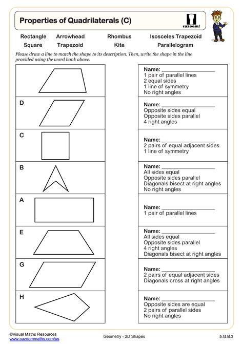 Properties Of Quadrilaterals C Worksheet Fun And Engaging 5th Worksheets Library