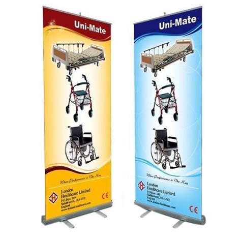 Aluminium And Flex Yellow Blue Roll Up Banner Standee For Advertising