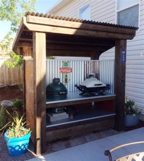 Bbq Shelter Made With Corrugated Metal Grill Gazebo Patio Kitchen