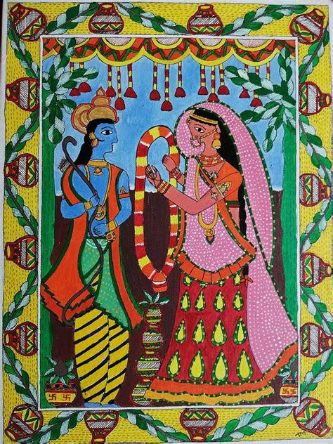 Ram Sita Madhubani Painting Painting By Tulsi Manjari Chatterjee Fine