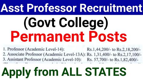 New Permanent Asst Professor Vacancy I Salary Rs Pm I All