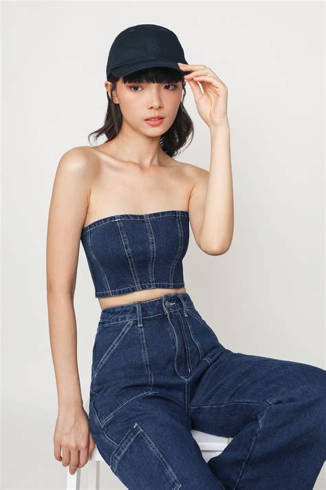 Gabrielle Denim Tube Top Dark Wash The Tinsel Rack