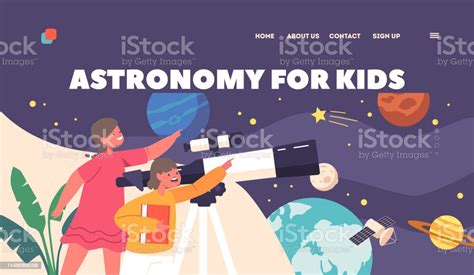 Astronomy For Kids Landing Page Template Infants Studying Space