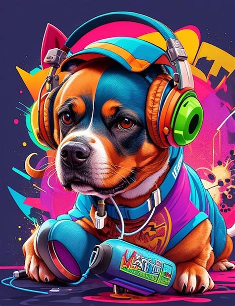 Perro Con Auriculares Vector Premium