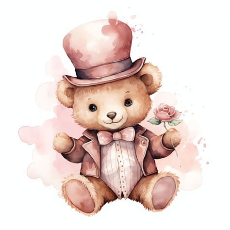 Beau B B Magicien Teddy Ours En Peluche Aquarelle Clipart Illustration