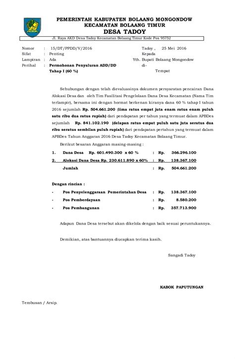 Permohonan Penyaluran Dana Desa Tahap I 2016 PDF