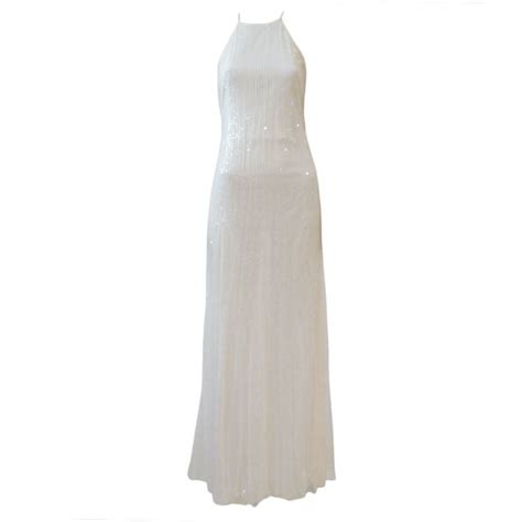 Chanel Diaphanous White Sequin Halter Gown W High Slit At 1stdibs