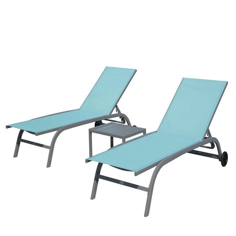 Angel Sar 3 Piece Aluminium Outdoor Adjustable Chaise Lounge With