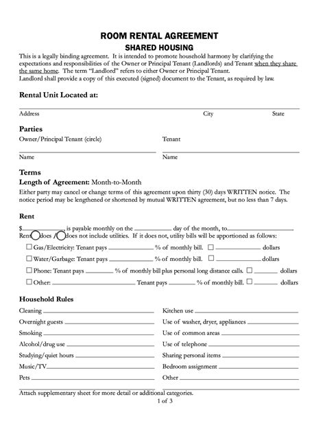 Room Rental Agreement Forms Docs