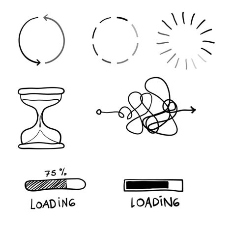 Progress Loading Bar Set Of Icons Load Symbol With Handdrawn Doodle