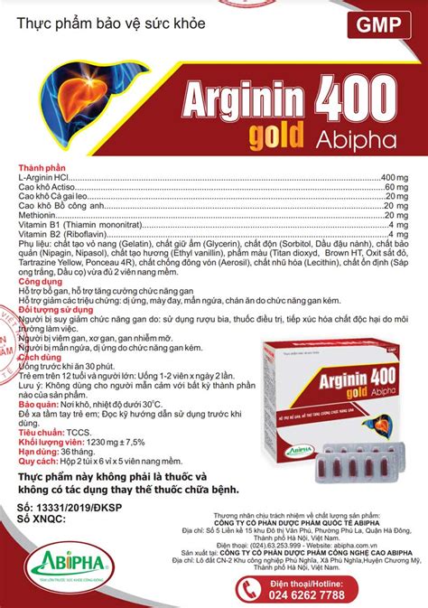 Arginin Gold 400 Abipha hỗ trợ tăng cường chức năng gan