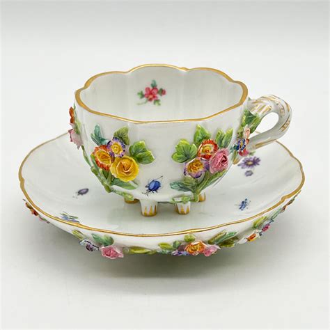 Meissen Porcelain Flower Encrusted Cup And Saucer