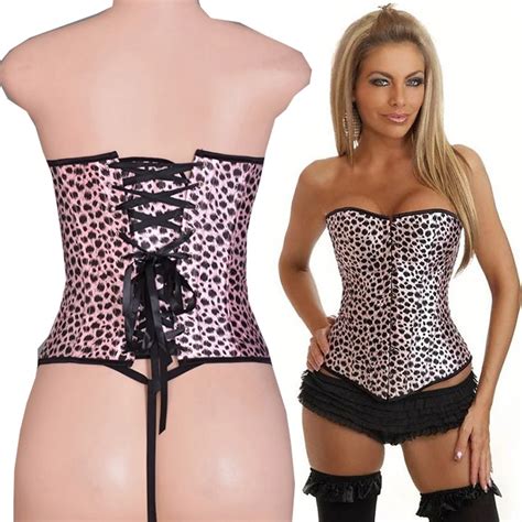 Wholesale Sexy Pink Leopard Corset Tops Lace Up Steampunk Corsets