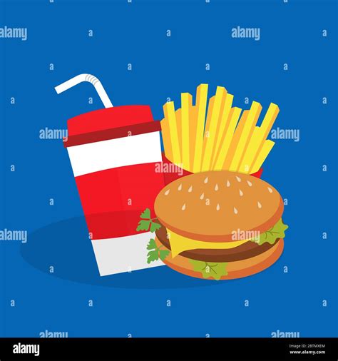 French Fries Burger And Soda Fast Food Flat Design Stock Vector