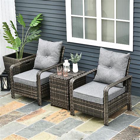 Outsunny 3 Pcs Rattan Wicker Bistro Set With Storage Table Patio